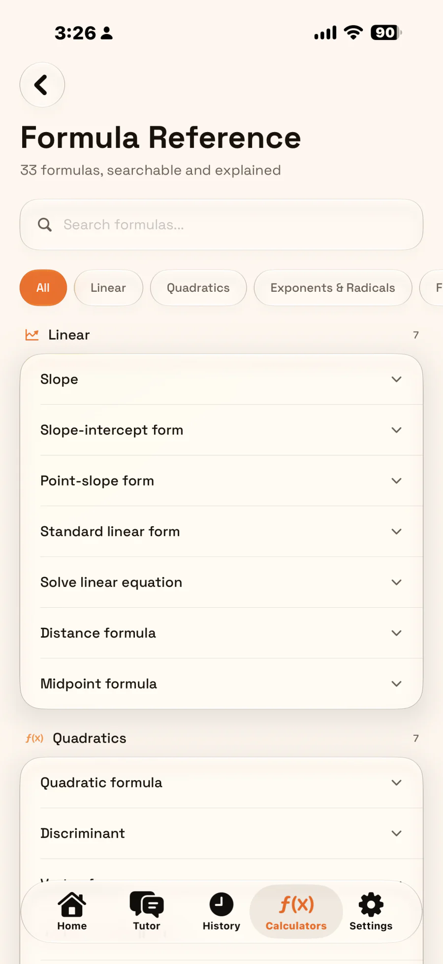 Formula reference screen