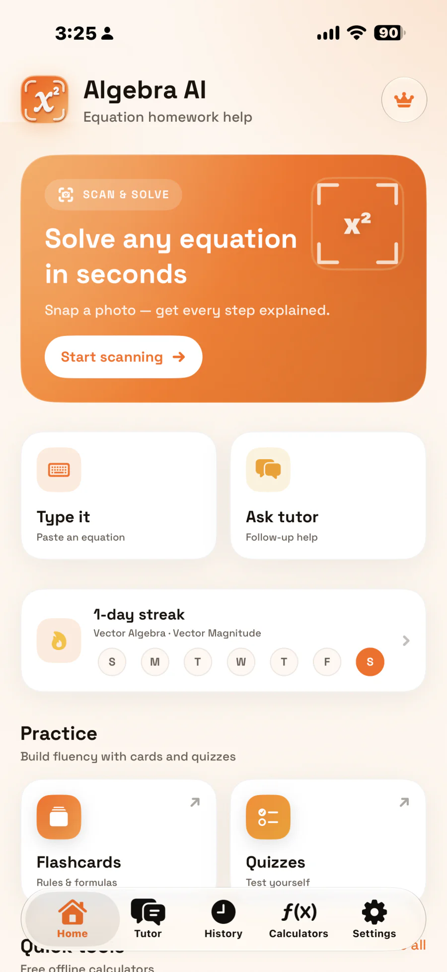 Algebra AI Solver Pro home screen in light mode