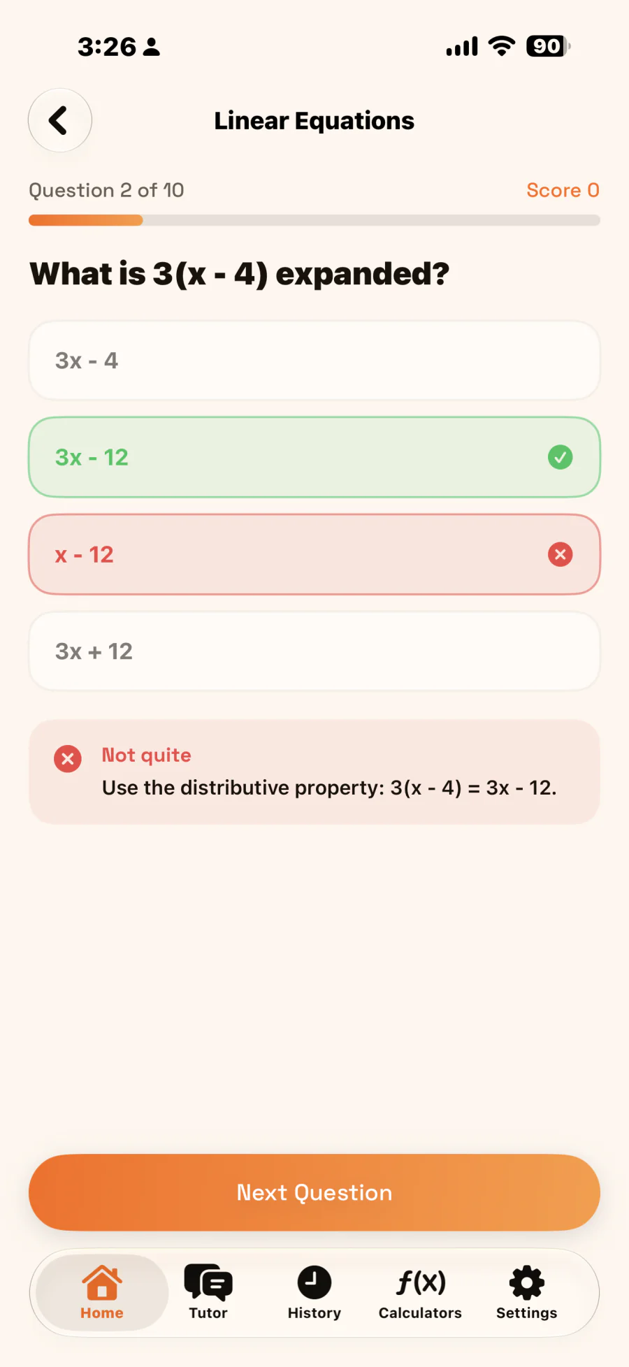 Quiz question screen